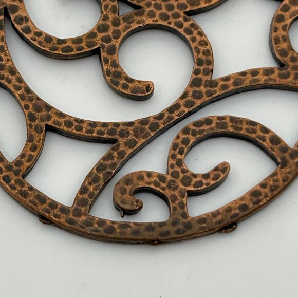 Vintage Copper-Tone Circular Filigree Swirl Earrings With Hook Closure - Picture 6 of 16